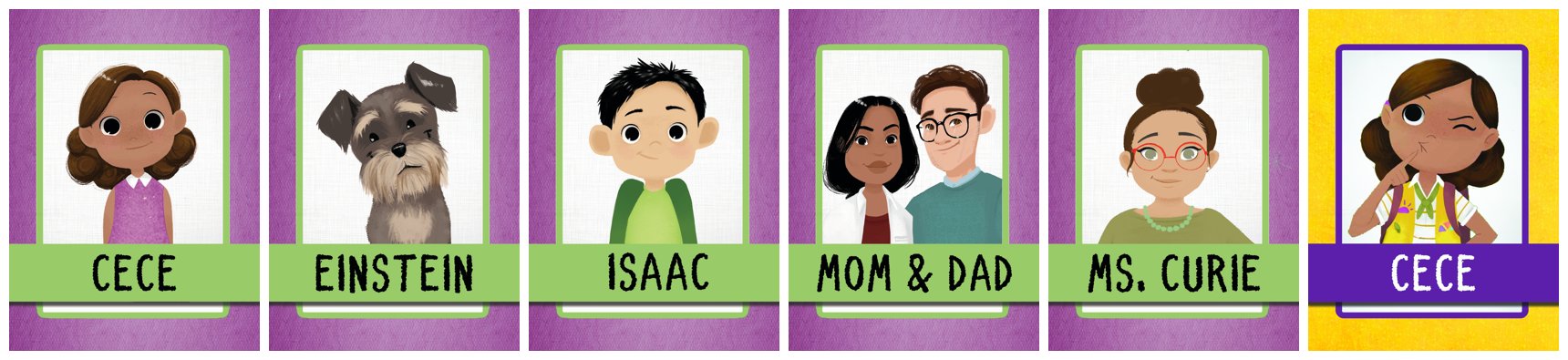 Loves Science trading cards featuring Cece, Libby, Vivi and friends